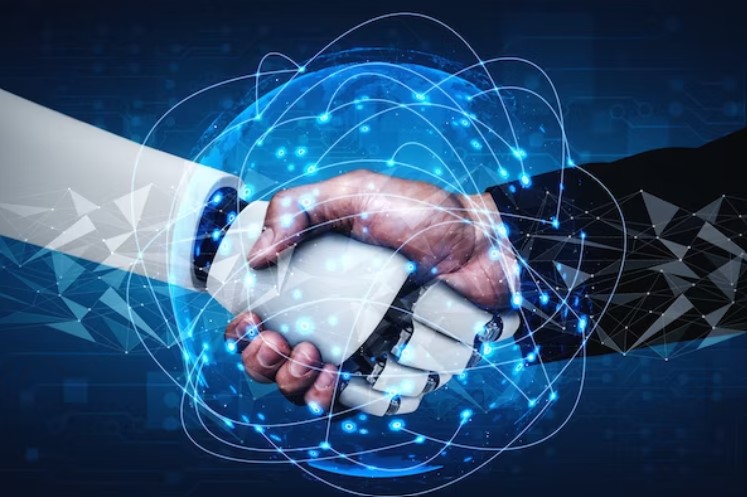 Figure 1 – Concept image of a robot shaking hands with a human (Evaluation of AI for medical imaging: A key requirement for clinical translation, 2022)